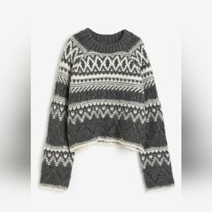 🪅 H&M Women Jacquard Knit Grey White thick  Round Neck Sweater